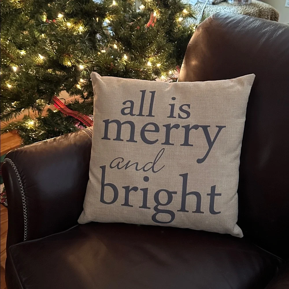 EUC Darice “all is merry and bright” Holiday Pillow Cover and Pillow Form 17”
